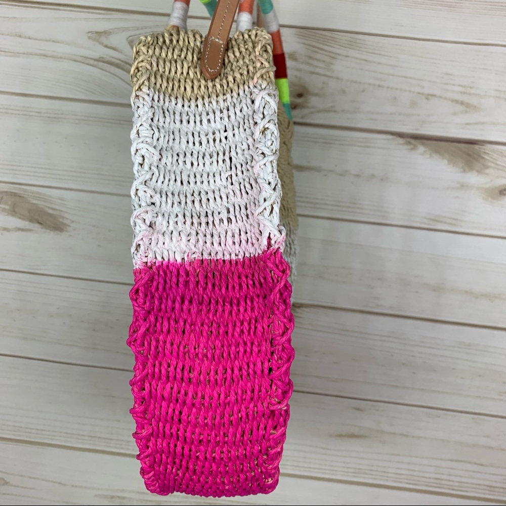 J.Crew Summer Neon White Pink Straw Color Block Crossbody Purse Shoulder Bag - Picture 10 of 15